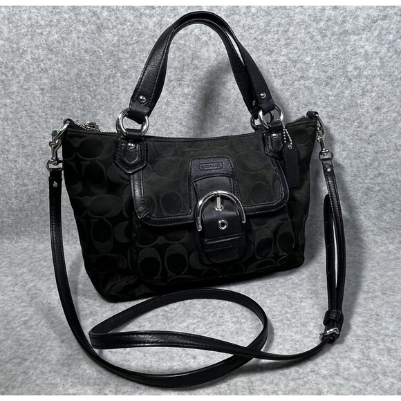 Coach Satchel Bag Womens Black Signature Mini Buckle Purse